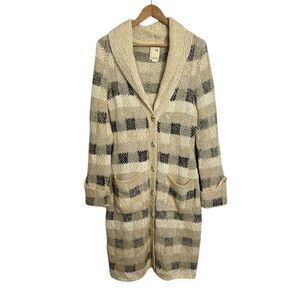 Anthropologie Far Away From Close Plaid Duster Cardigan Sweater M Wool Blend
